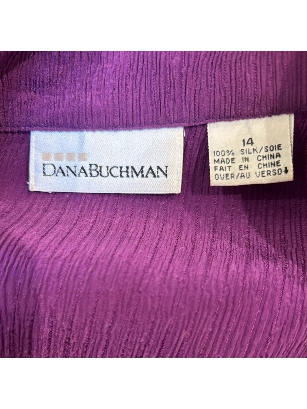 80s 2PC DANA BUCHMAN SILK PURPLE LUXURY GAUZE SHELL & OVERSIZED BLOUSE SZ 14 - Picture 9 of 9